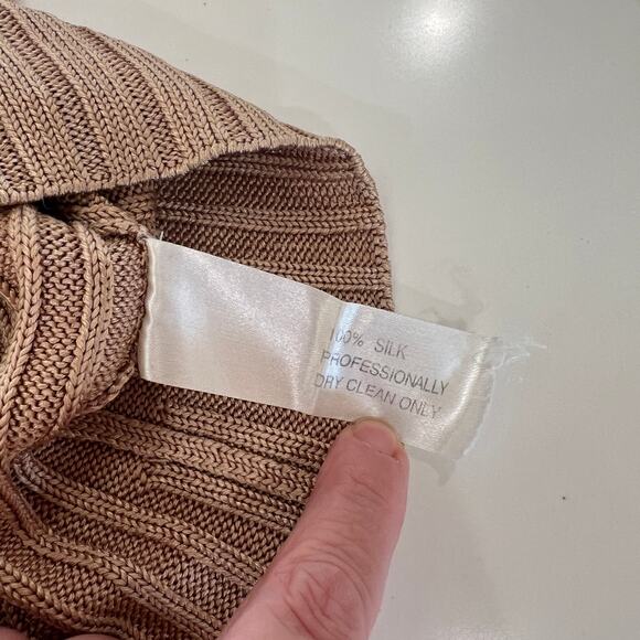 Cullen 100% silk ribbed turtleneck sweater XL beige tan 3/4 sleeve - Picture 4 of 10
